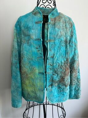 Mirasol Turquoise & Aqua Quilted Mandarin-Style Jacket